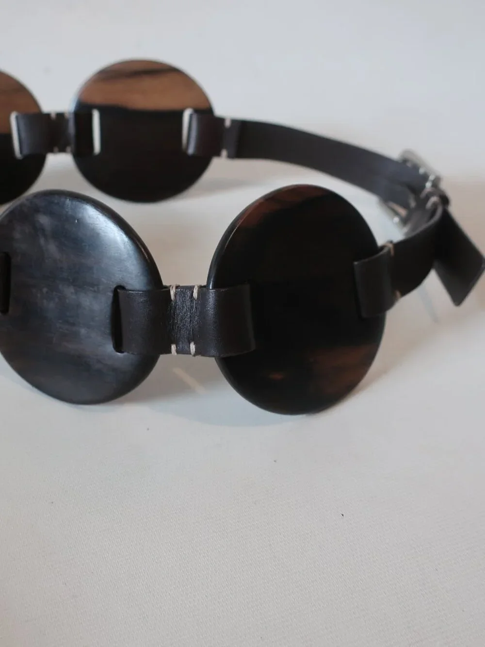 Womens Michael Kors Dark Brown (Item-5) Leather Wood Disc Waist Belt M-L